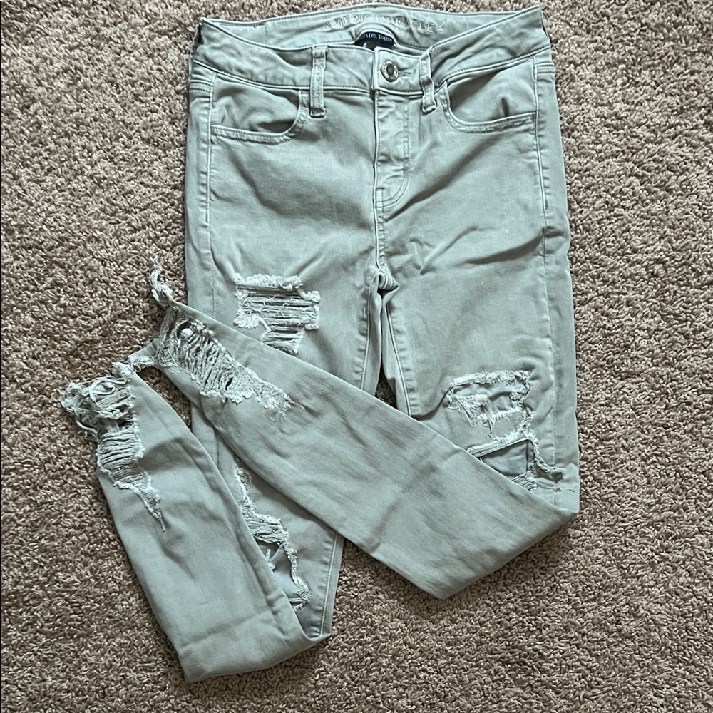 Women’s Distressed Olive Jeans